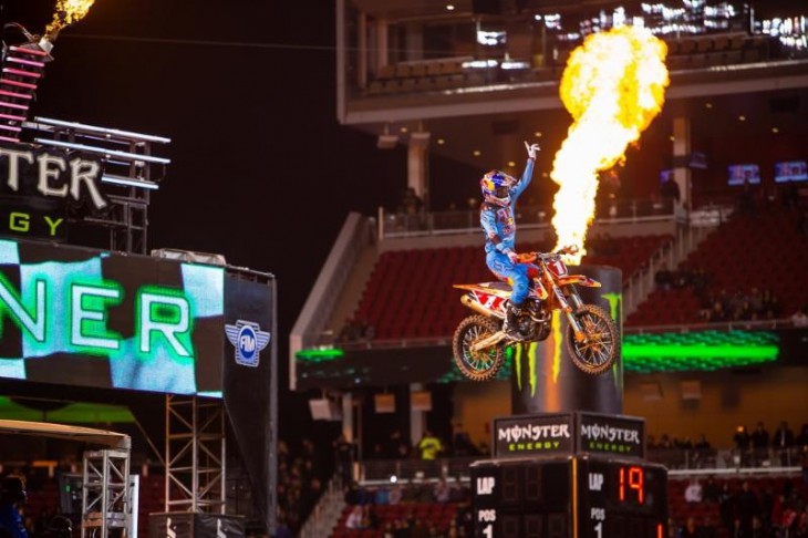 Dungey celebrates his sixth win of the 2016 season at Levi's Stadium. Photo Credit: Jeff Kardas 