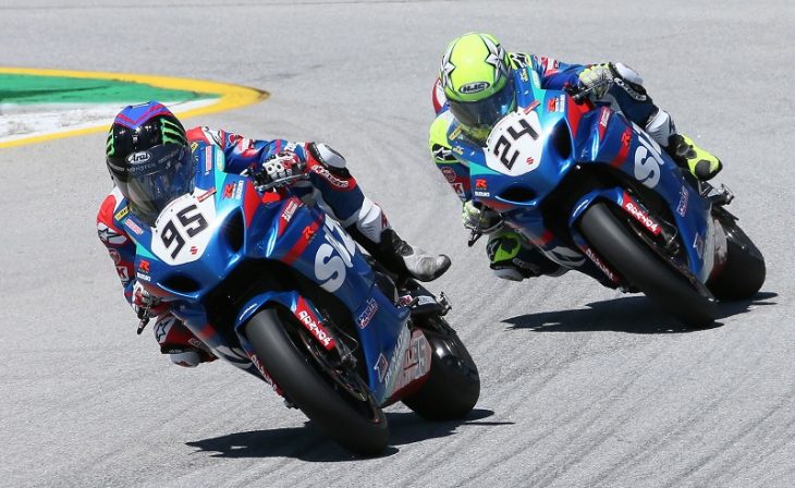 Roger Hayden and his Yoshimura Suzuki teammate Toni Elias are first and second in the MotoAmerica Superbike Championship point standings coming into New Jersey Motorsports Park. The pair are just a point apart after four races. Photo by Brian J. Nelson.